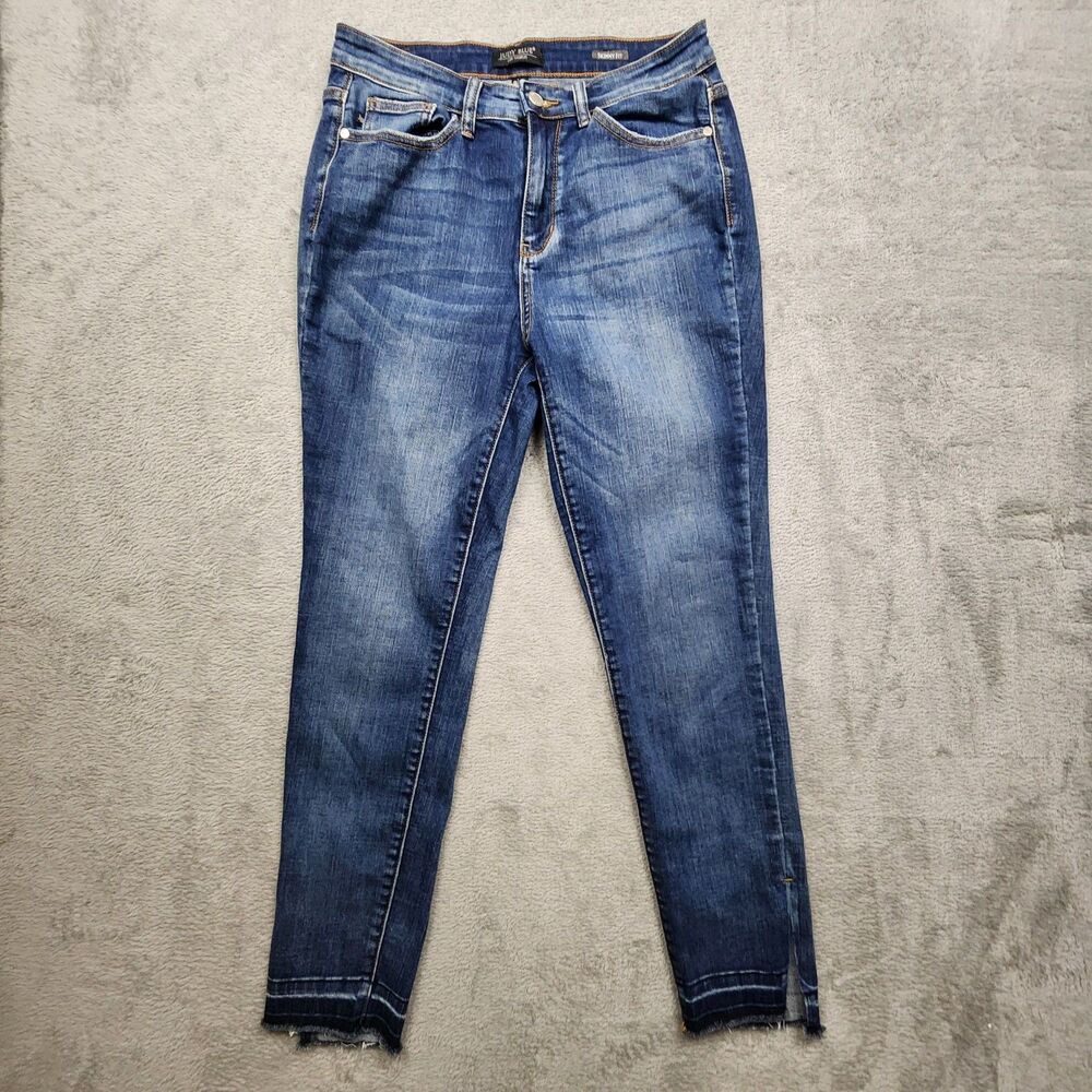 Judy Blue JB82422 Womens 9/29 High Rise Skinny Jeans Raw Hem V Cut Ankle Denim
